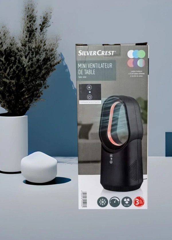 Настольный безлопастной мини-вентилятор SilverCrest 6W с LED-подсветкой
