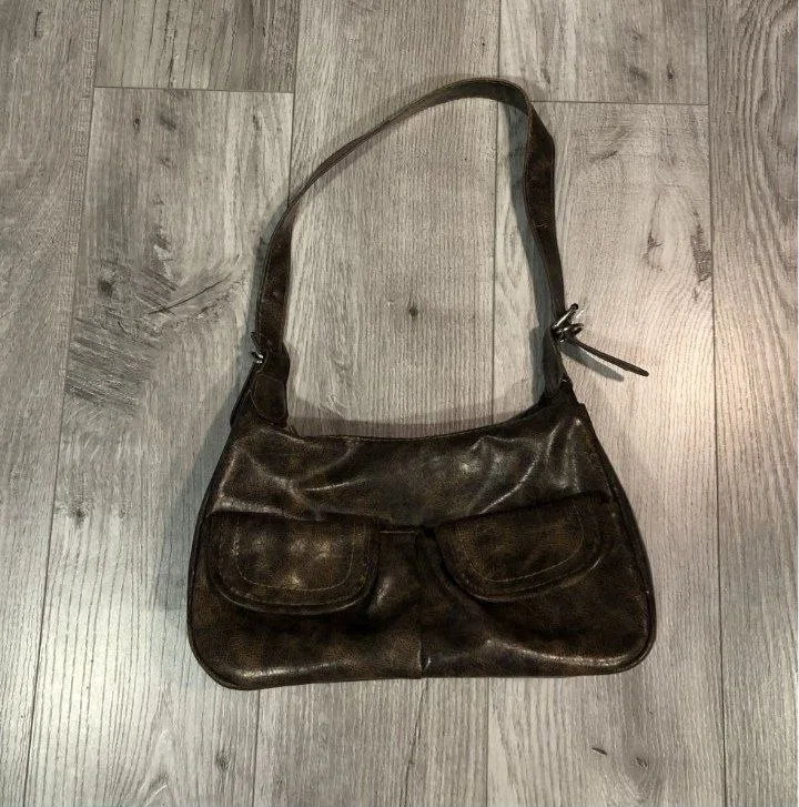Vintage Y2K Shoulder Bag Brown Faux Leather