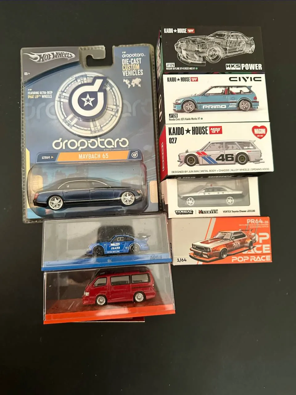 Коллекционные модели машин 1/64 Hot Wheels Maybach, Mini GT Civic, Skyline, Porsche
