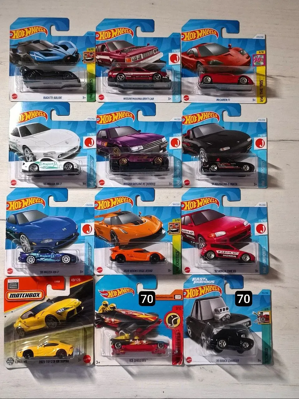 Колекційні машинки Hot Wheels та Matchbox: Bugatti, Nissan, Mazda, Toyota