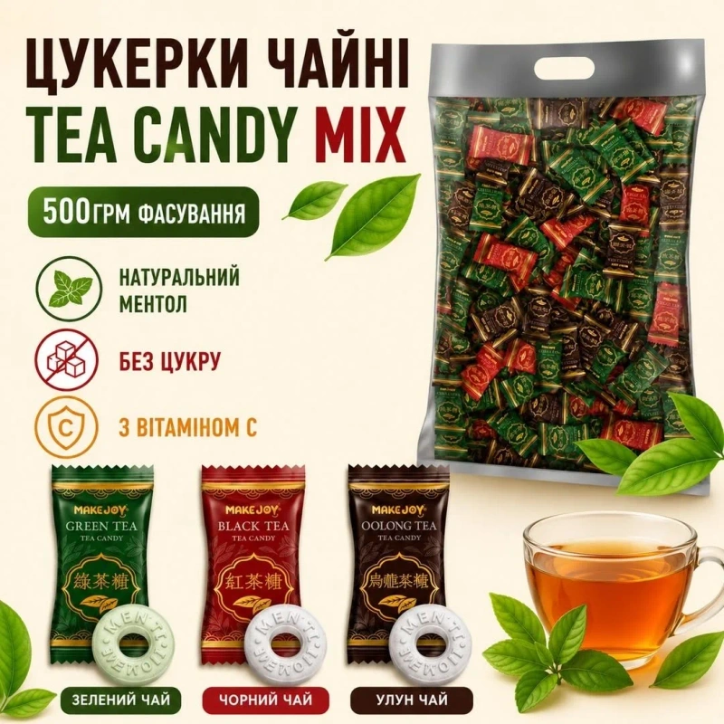 Цукерки Makejoy Milkuano Candy 800г та Tea Candy Mix 500г — фото 2