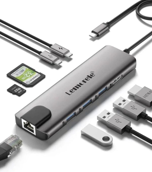 USB-C хаб Lemorele 9-в-1 HDMI 4K Ethernet PD 100W для MacBook