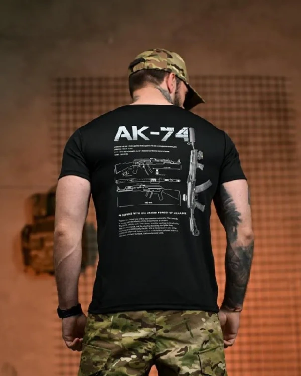 Футболка з принтом АК-74, чоловіча, CoolMax, олива/чорний/койот, розміри M-3XL