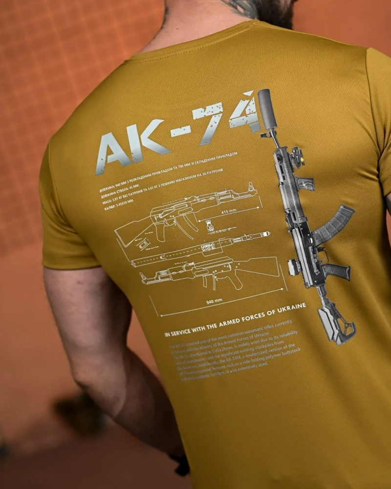 Футболка з принтом АК-74, чоловіча, CoolMax, олива/чорний/койот, розміри M-3XL — фото 2