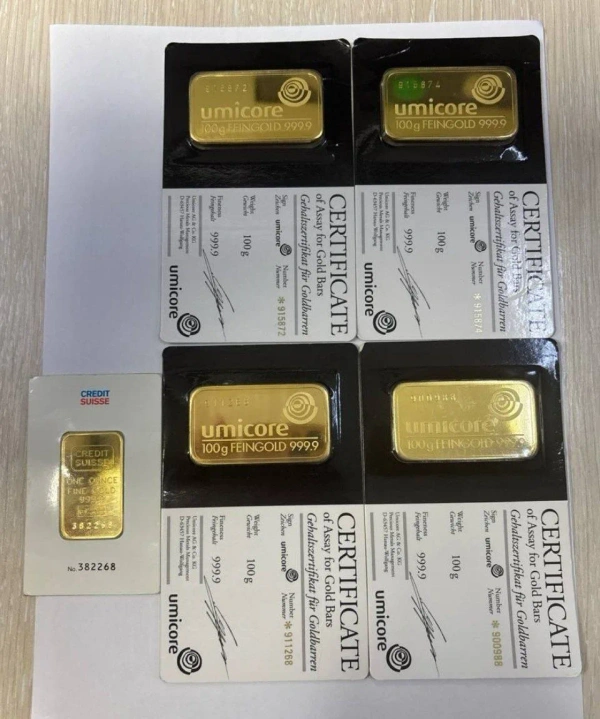 Золоті зливки 100г, 50г, 31.1г (The Perth Mint, Credit Suisse, Valcambi, Umicore) - Пошкоджена упаковка