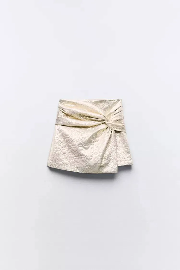 Zara Золота спідниця-шорти з високою посадкою та вузлом, розмір L