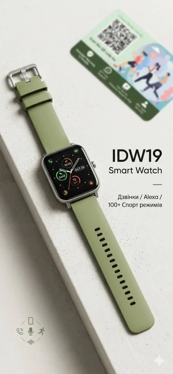 Смарт-годинник IDW19 зелений з підтримкою Alexa та дзвінками
