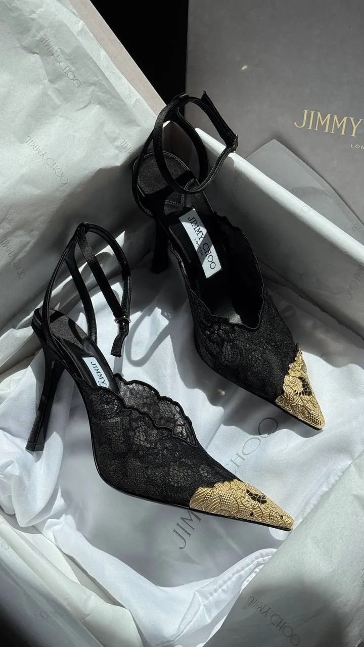 Jimmy Choo Женские туфли на каблуке черные с золотым декором