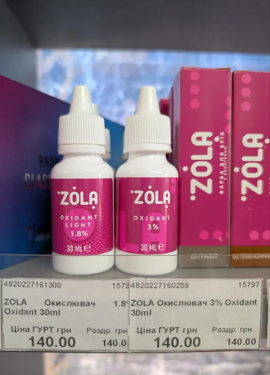 Окислювач ZOLA Oxidant 1.8% / 3% для брів та вій, 30 мл
