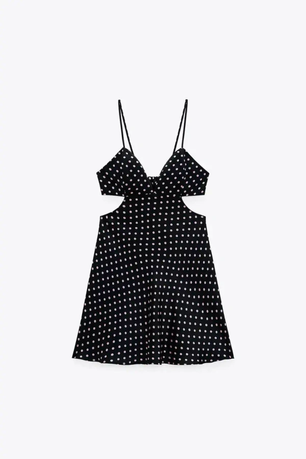 Атласна сукня Zara в рожевий горошок з відкритою спиною XS