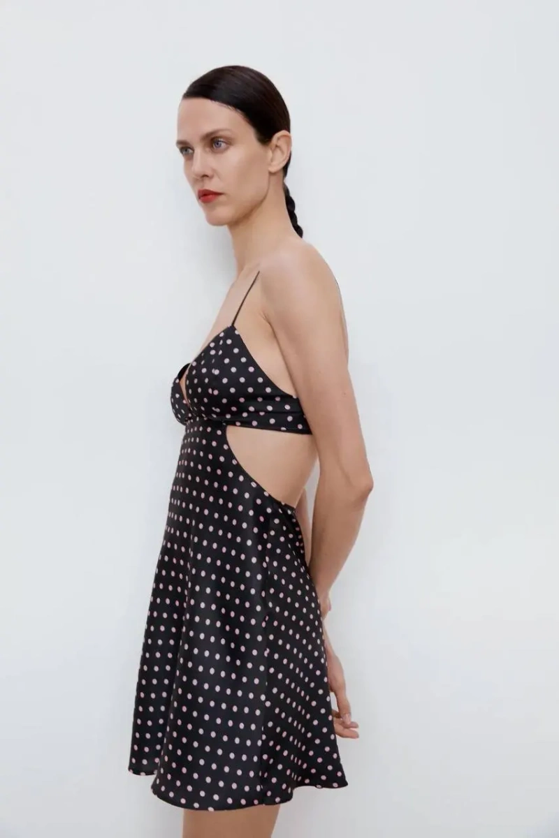 Атласна сукня Zara в рожевий горошок з відкритою спиною XS — фото 3