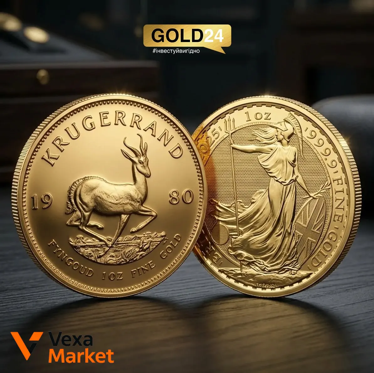 Золотые монеты Krugerrand и Britannia