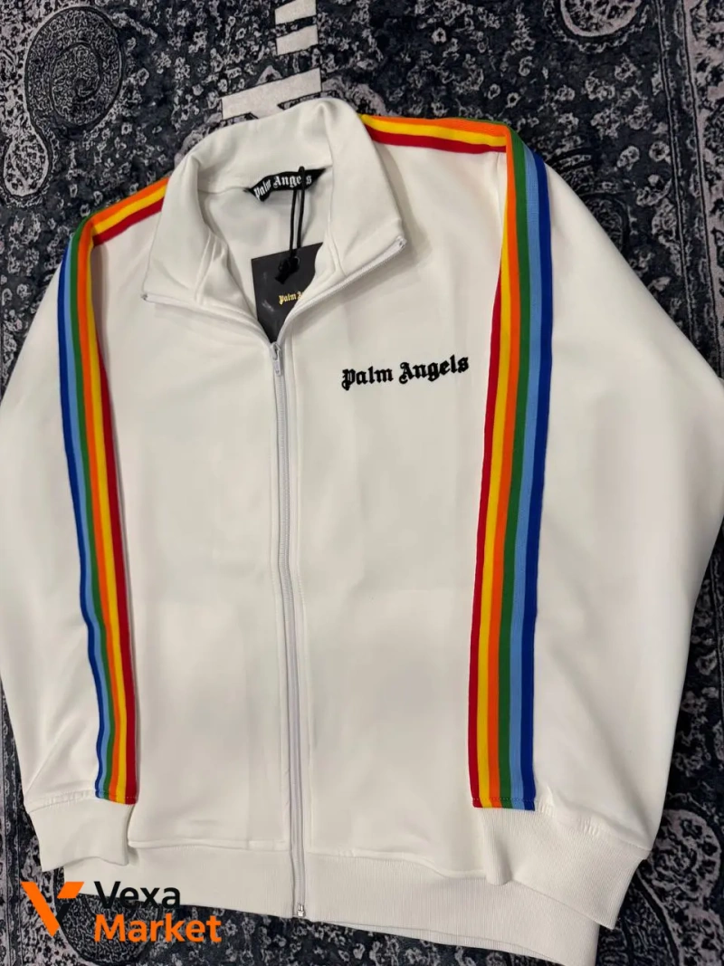 Palm Angels Спортивная кофта унисекс белая с радужными полосами — фото 2