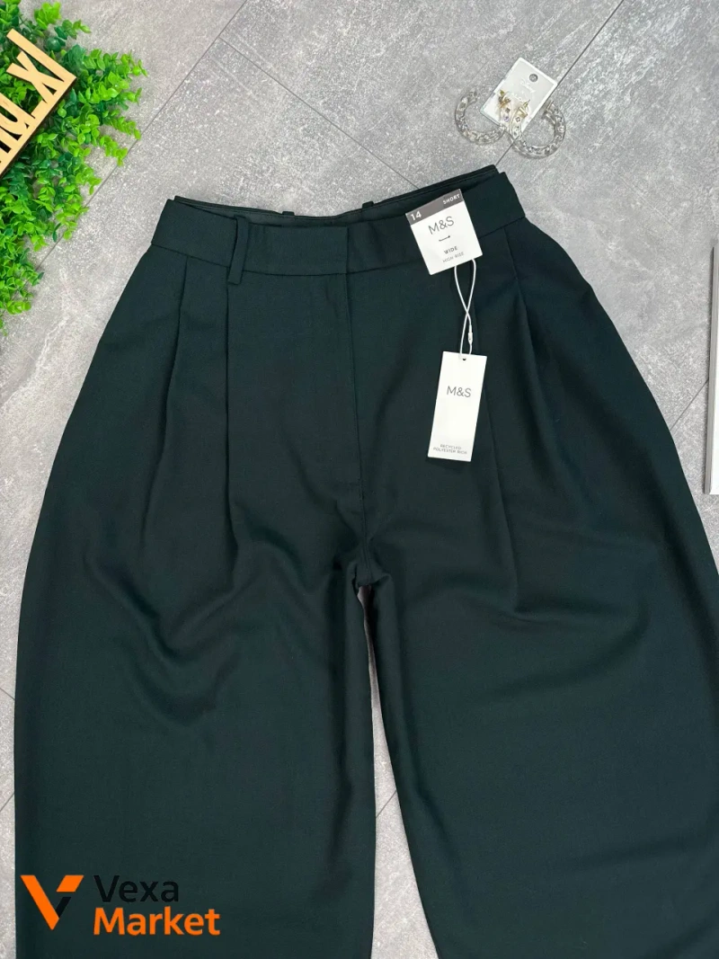 Темно-зеленые брюки-палаццо M & S с высокой посадкой — фото 5