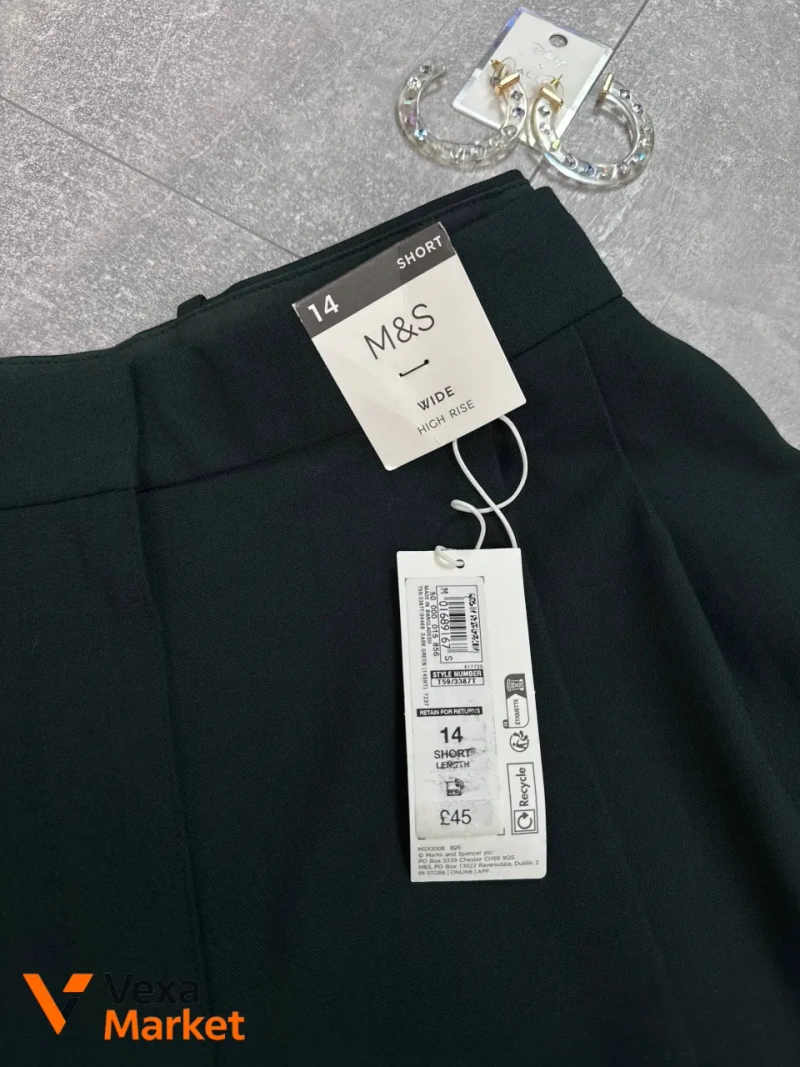 Темно-зеленые брюки-палаццо M & S с высокой посадкой — фото 6