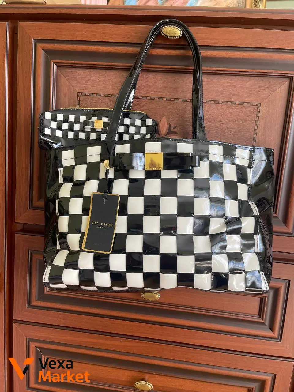 Набір Ted Baker: Сумка-шопер + Косметичка Large Woven Icon чорно-біла