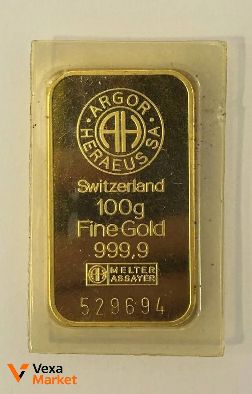 Золотий зливок 100г Argor-Heraeus Fine Gold 999,9