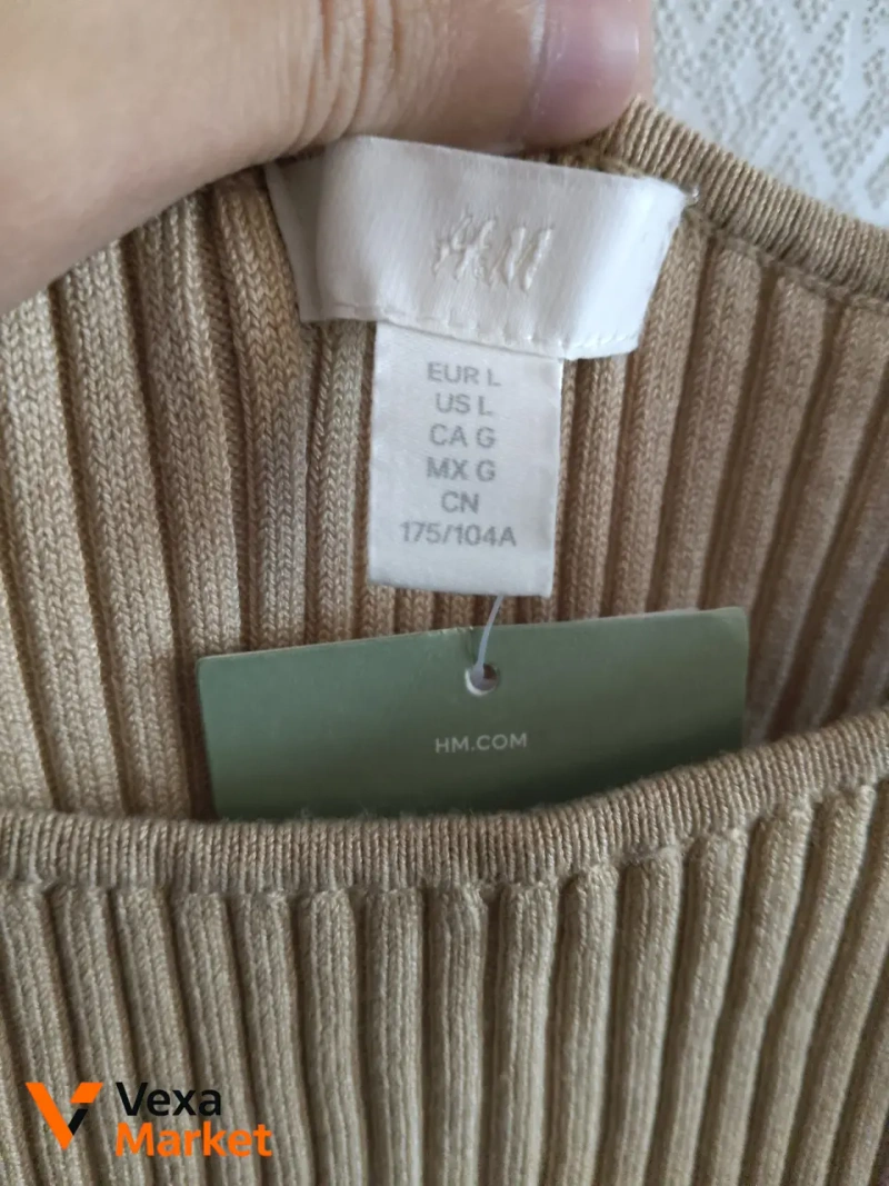 Базова трикотажна сукня в рубчик H&M бежева розмір L — фото 3