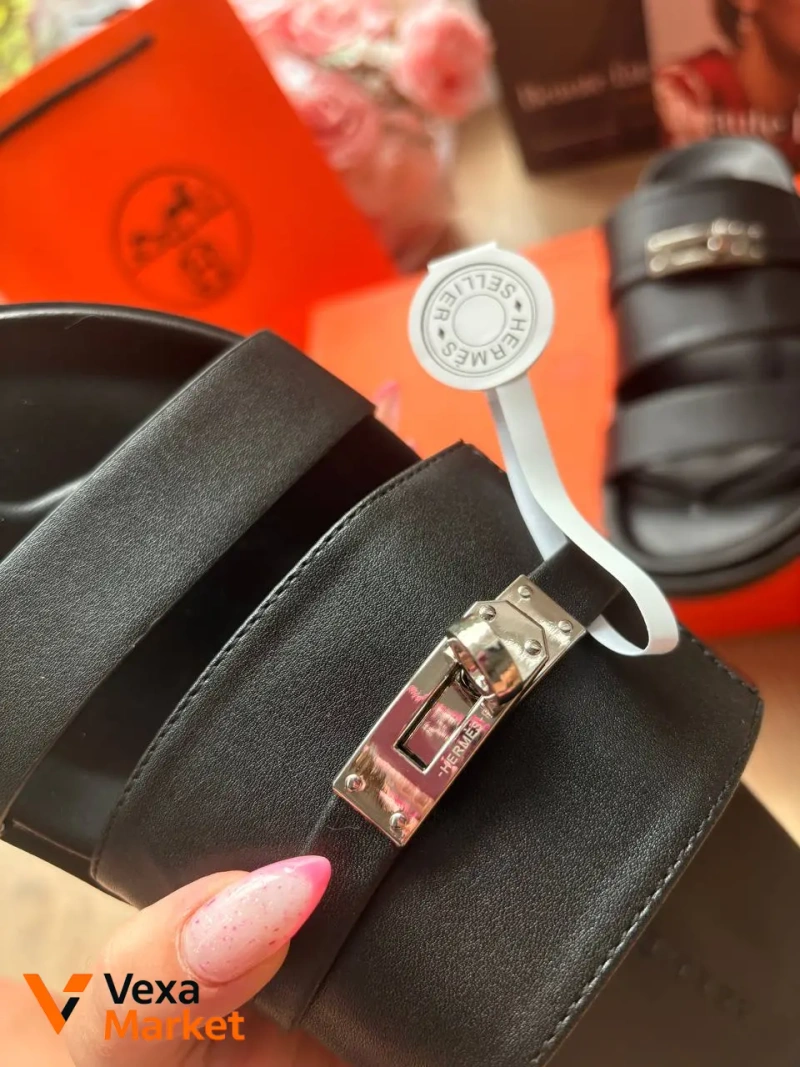 Hermes Тапки женские черные — фото 3