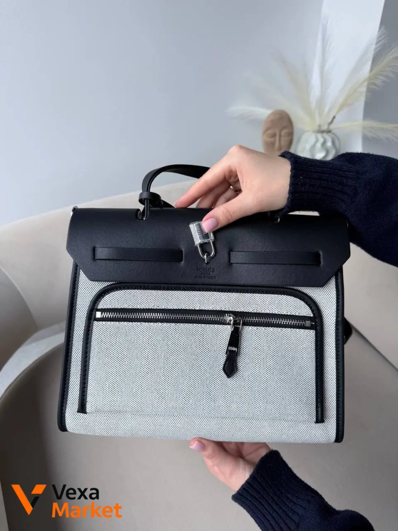Hermes Herbag сумка шкіра текстиль 30х25х10 см — фото 6