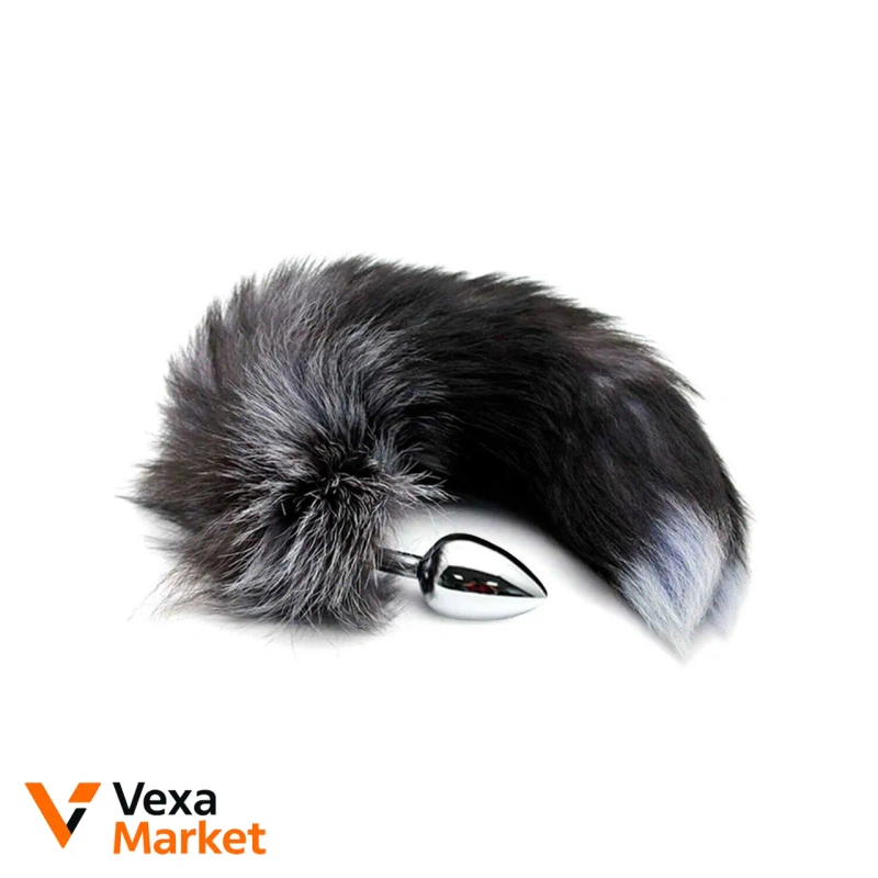 Металлическая анальная пробка с хвостом Лисицы Alive Black & White Fox Tail (размер S) — фото 2