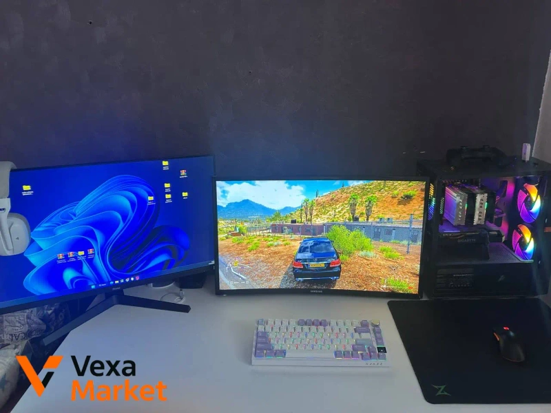 Игровое место: ПК (GTX 1660, 16GB DDR4, Xeon E5-2670 v3), 2 монитора Samsung/IIyama 27", кресло Gamero, руль Logitech G29 — фото 2