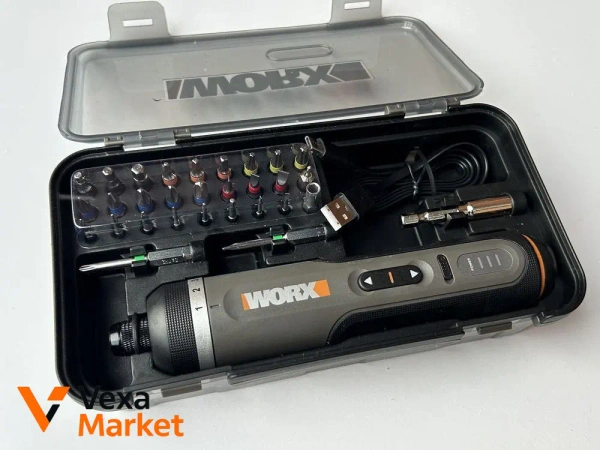 Аккумуляторная отвертка Worx WX242 с насадками в кейсе