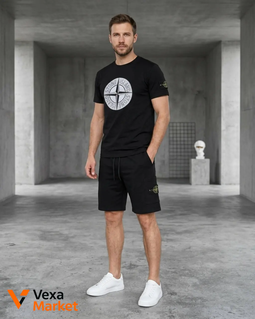 Комплект мужской Stone Island футболка и шорты