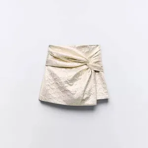 Zara Золота спідниця-шорти з високою посадкою та вузлом, розмір L