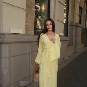 Жіноча сукня бохо з жатого льону на запах