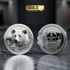Срібна монета "Ведмідь" Монголія 999 проба 31,1г
