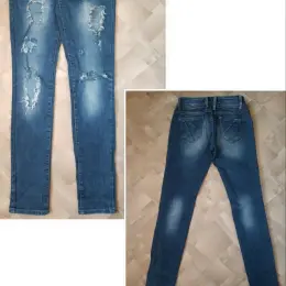 Джинсы женские синие р. S (36) с потертостями и декором