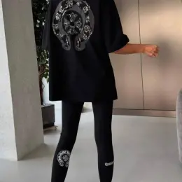 Футболка Chrome Hearts чорна/біла з вишивкою та стразами
