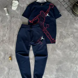 Комплект спортивный Jordan (футболка + штаны) темно-синий, 100% хлопок, Турция