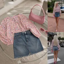 Жіночий набір Asos: джинсова спідниця та блуза в квітковий принт