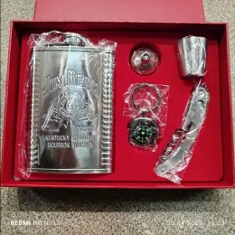 Подарунковий набір: фляга Jim Beam, стаканчик, ніж-штопор, брелок-компас