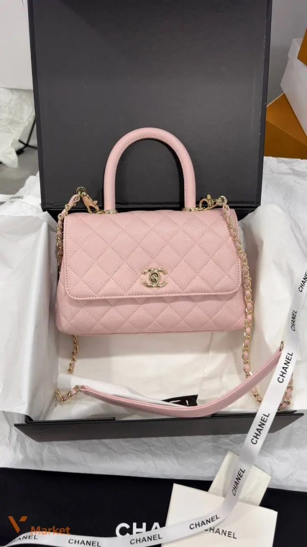 Chanel Coco сумка жіноча рожева зерниста шкіра 23 х 17 см