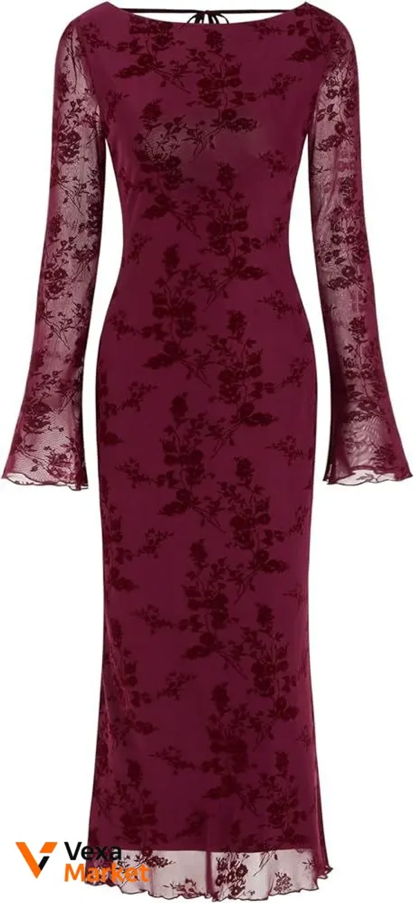 CIDER Wedding Guest Long Sleeve Maxi Dress жіноча максі-сукня Burgundy