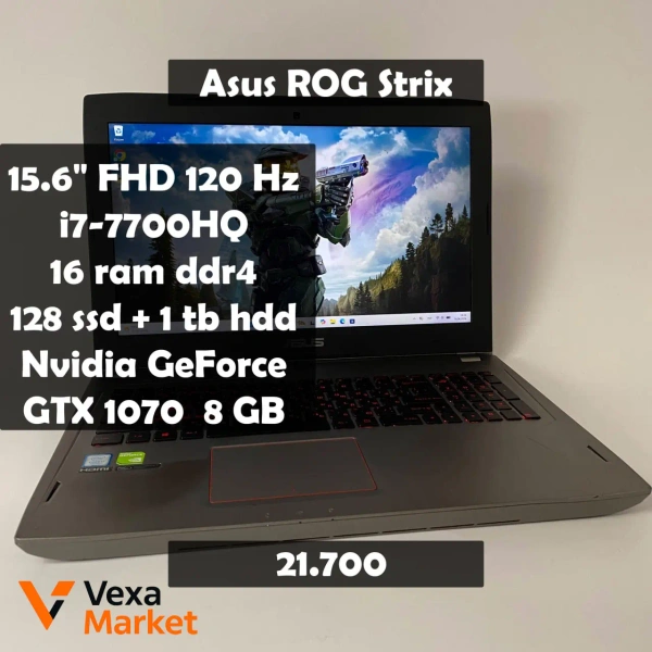 Игровой ноутбук Asus ROG Strix GL502V с Intel Core i7-7700HQ, 16GB RAM, GTX 1070 8GB