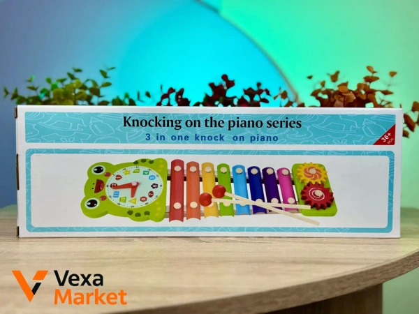 Ксилофон детский музыкальный с часами и шестернями