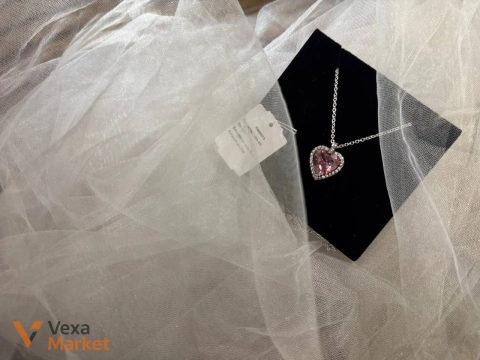 Кулон сердце с розовым камнем, проба 925