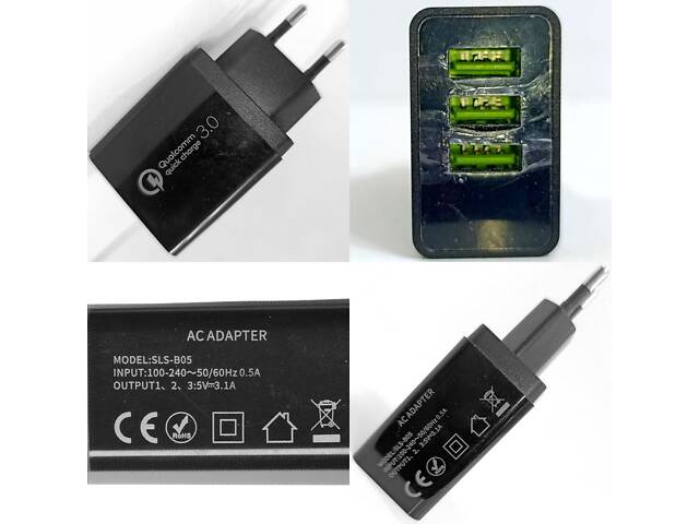 Мережевий ЗУ Qualcomm Quick Charge 3.0 3хUSB 5V 3.1A. На запчастини!