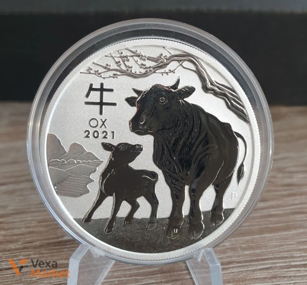 Монета "Рік Бика" 1 oz 9999 Ag Elizabeth II Australia 2021