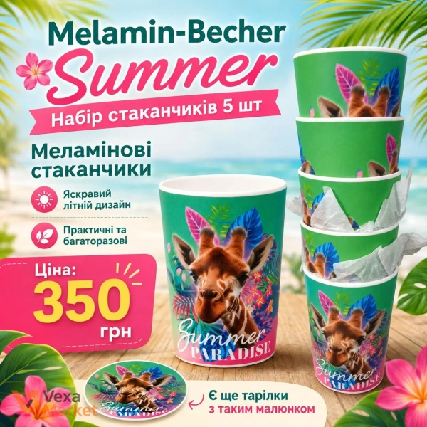 Набір меламінових стаканчиків Melamin-Becher Summer, 5 шт, дизайн Summer Paradise