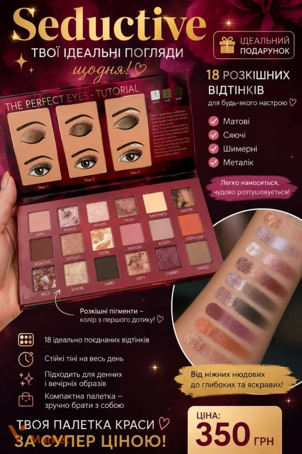 Палетка тіней для повік FabFactory Seductive “The Perfect Eyes” 18 відтінків