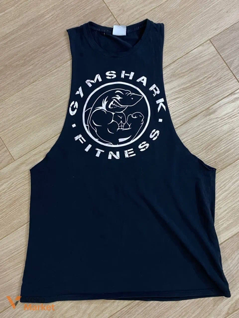 Стильна чорна майка GymShark Fitness з принтом "shark muscle"