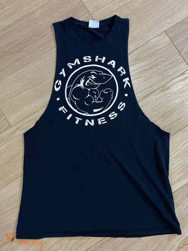 Стильна чорна майка GymShark Fitness з принтом "shark muscle"
