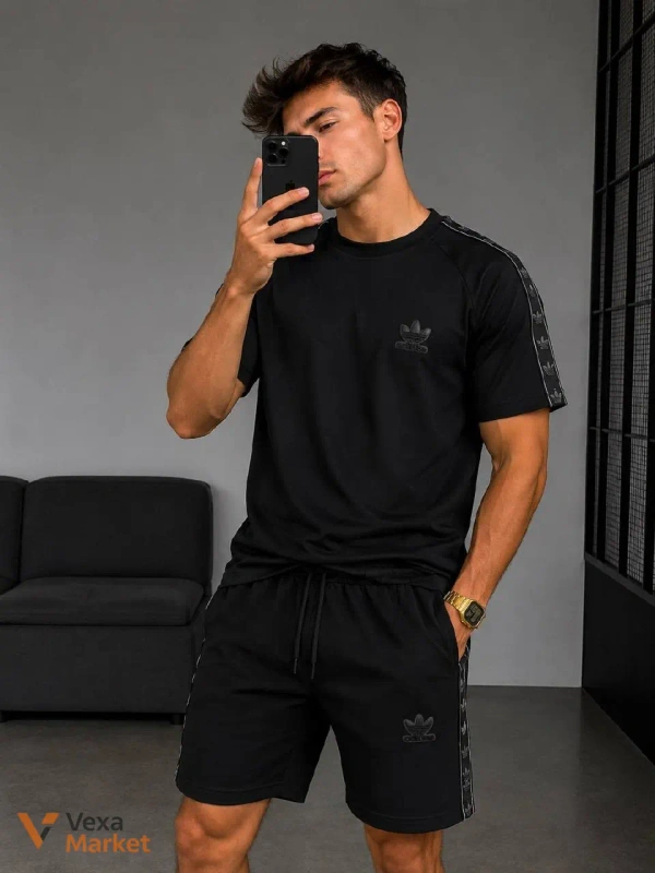 Стильний чоловічий комплект Adidas: футболка та шорти, чорний