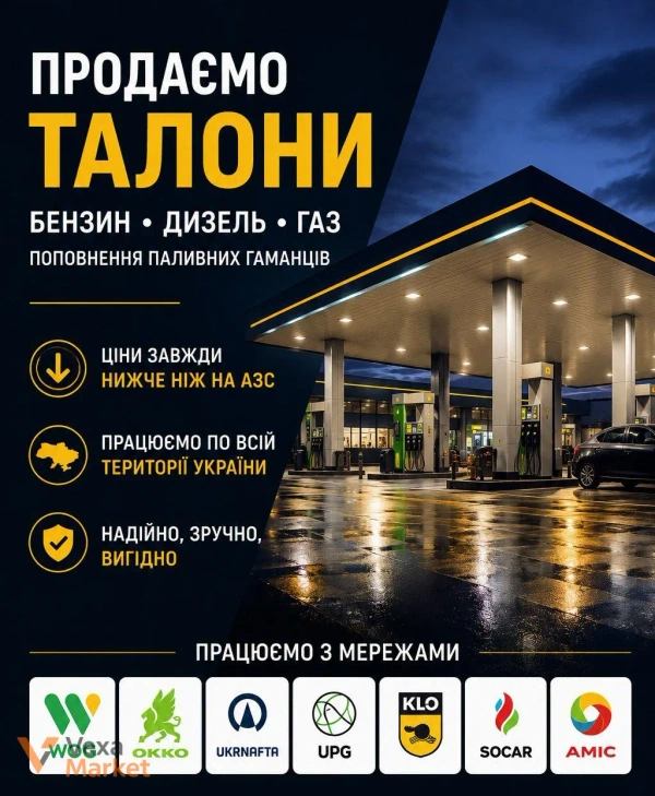 Талони на бензин, дизель, газ від мереж UPG, OKKO, UKRNAFTA, WOG