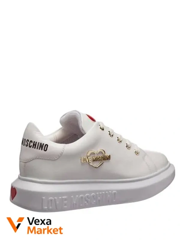 Женские кроссовки Love Moschino белые с золотистым логотипом